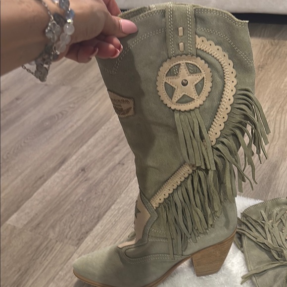 Tan Heeled Fringe Boots with Chunky Heel El Vaquero - Picture 6 of 7